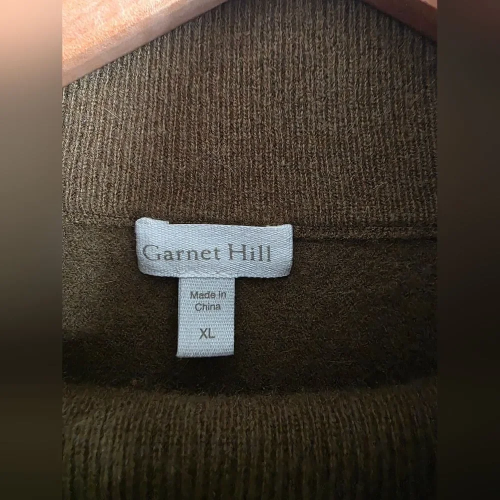 Garnet Hill Olive Color Turtleneck Sweater Wool Cashmere blend Kangaroo Pkt XL